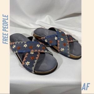 FREE PEOPLE Wildflowers Footbed Embroidered Floral Leather Slide Sandals 39.5
